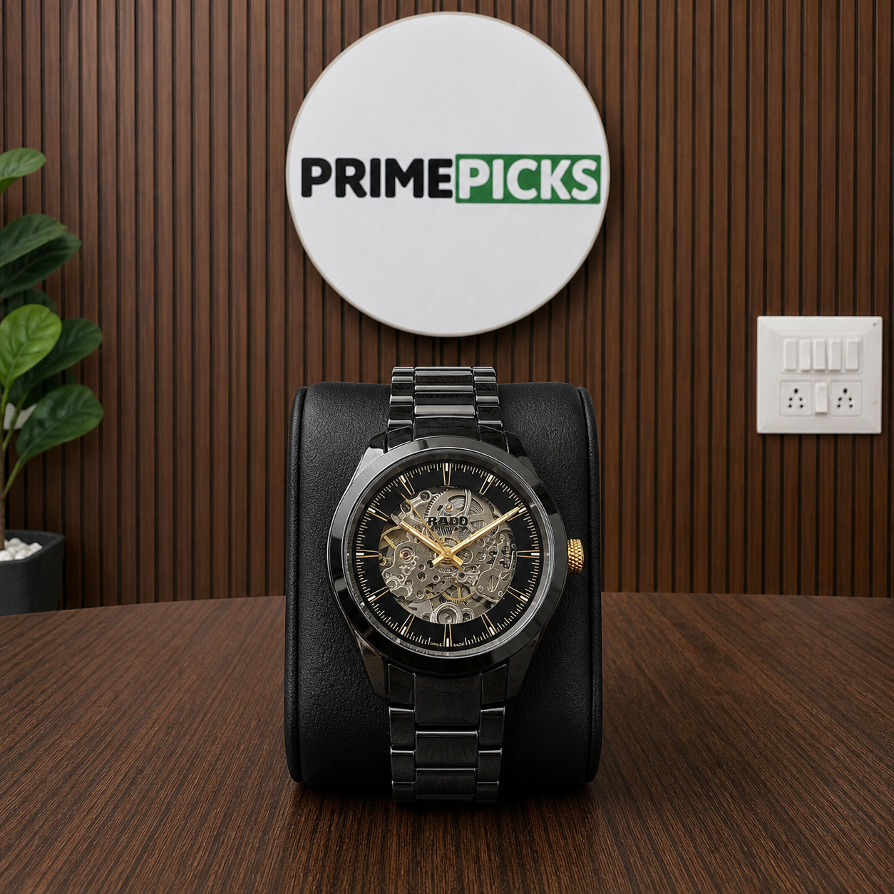 Rado skeleton black automatic watch in Primepicks office