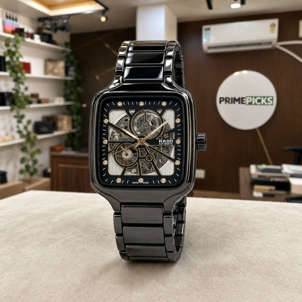 RADO True Square Automatic Open Heart front hero in PrimePicks office