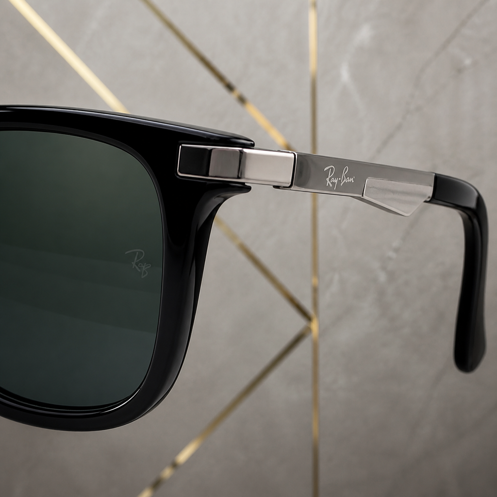 Ray-Ban Model 4287 Black colour sunglasses silver-tone hinge detail