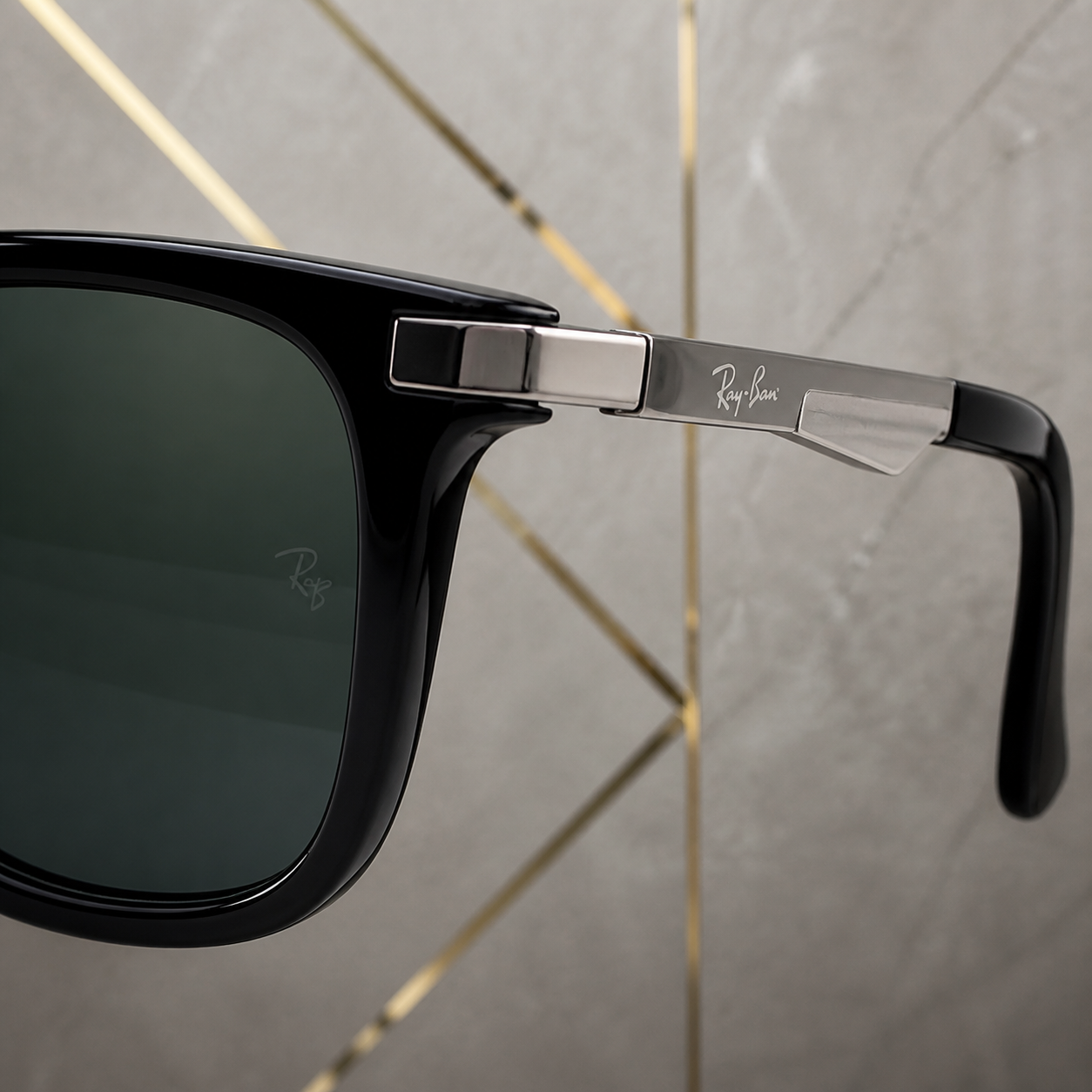 Ray-Ban Model 4287 Black colour sunglasses silver-tone hinge detail