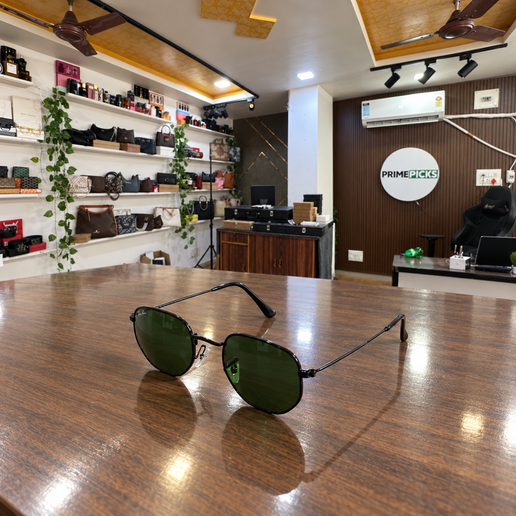 Ray-Ban - Black Metal Green Lens - Sunglasses office-front view