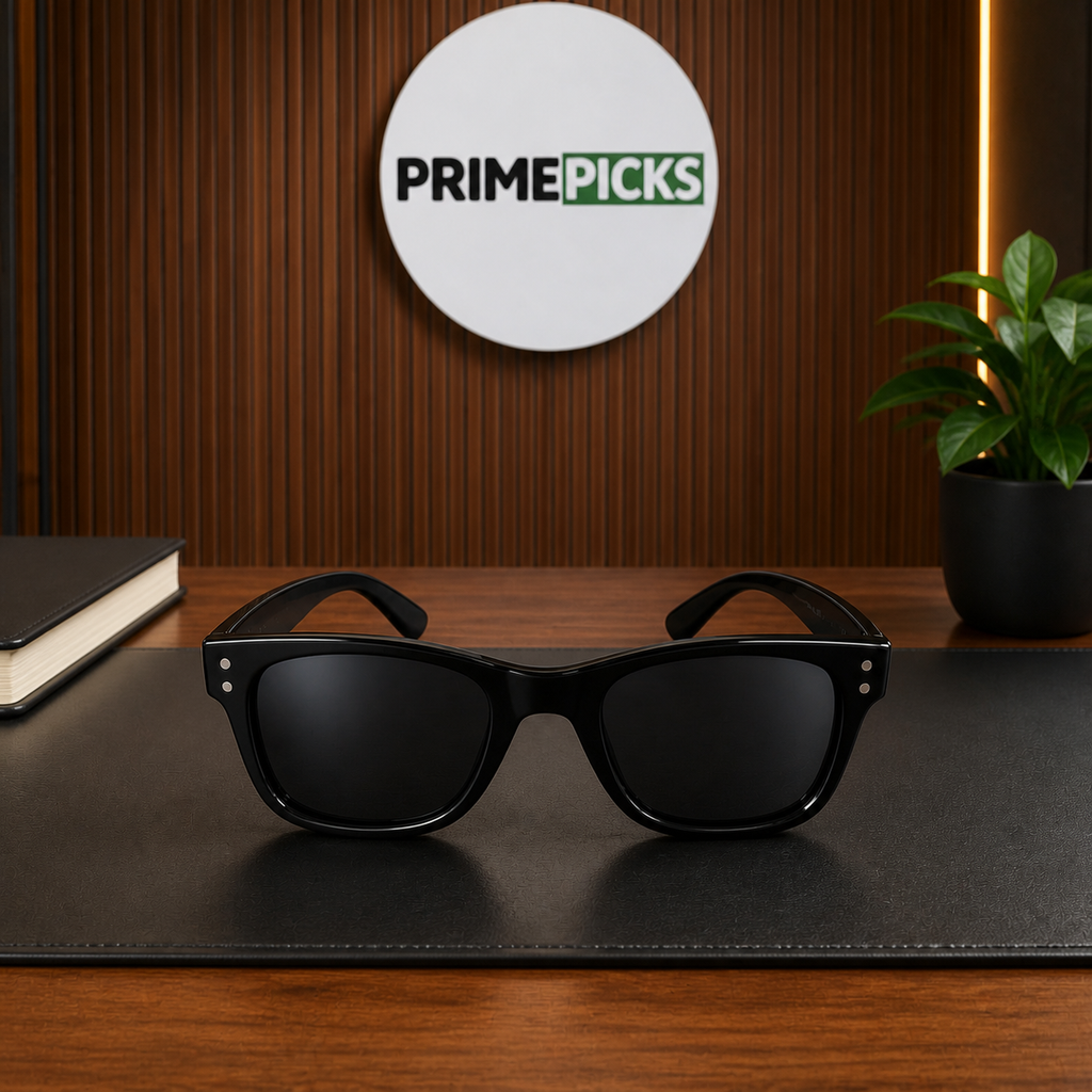 Ray-Ban 0502 glossy black square sunglasses office lifestyle view