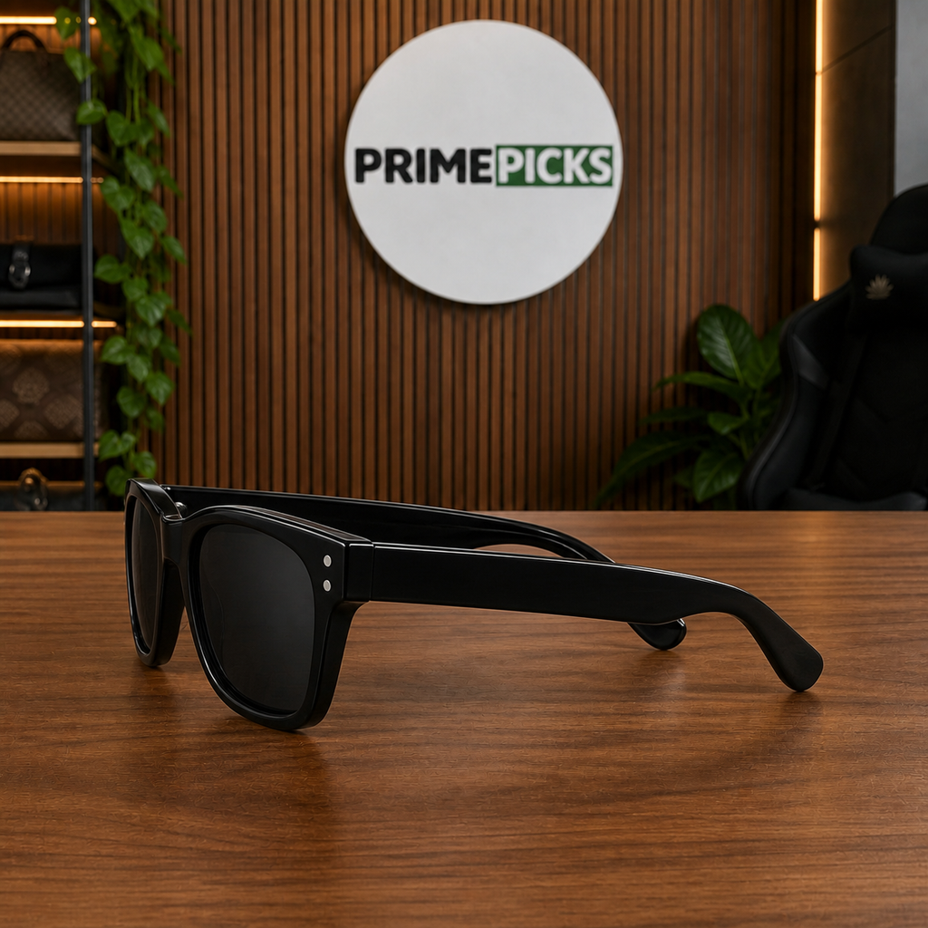 Ray-Ban 0502 glossy black square sunglasses temple view