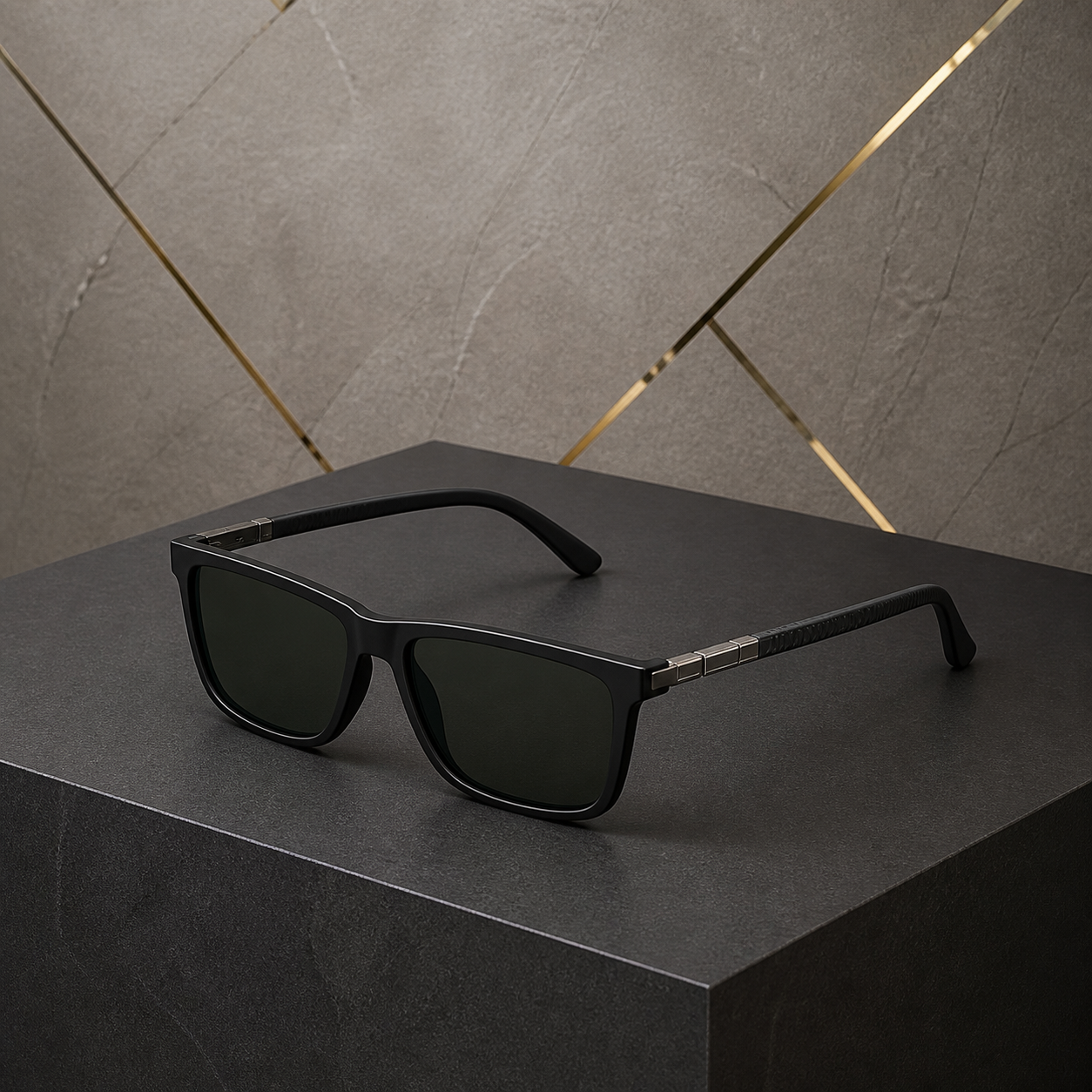 Ray-Ban black rectangular sunglasses alternate view with textured temples