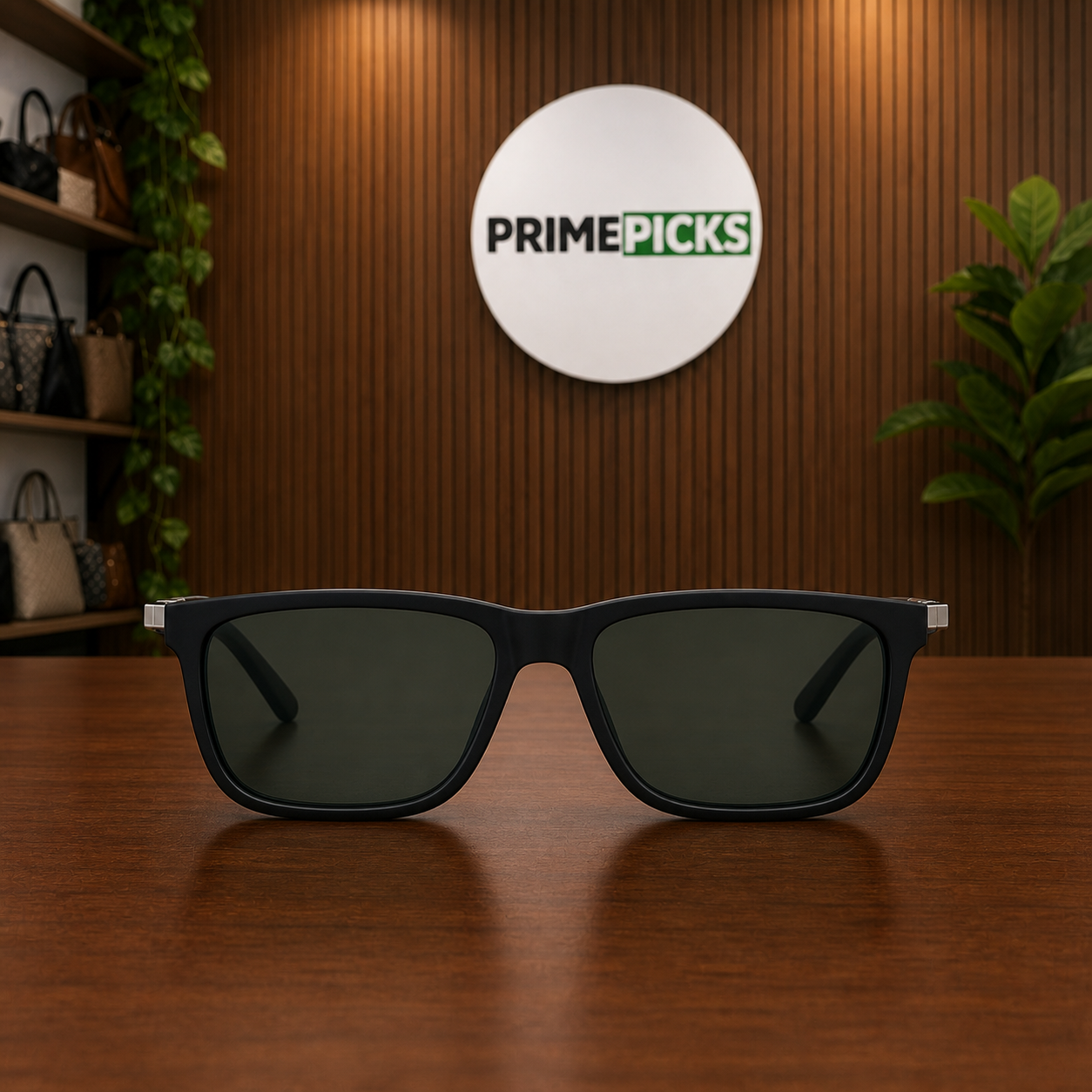 Ray-Ban black polarized rectangular sunglasses straight-on front view