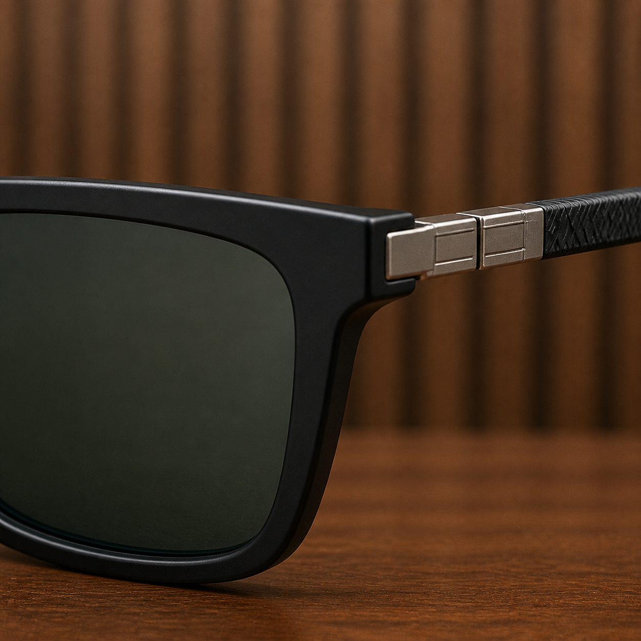 Ray-Ban black rectangular sunglasses silver-tone hinge detail