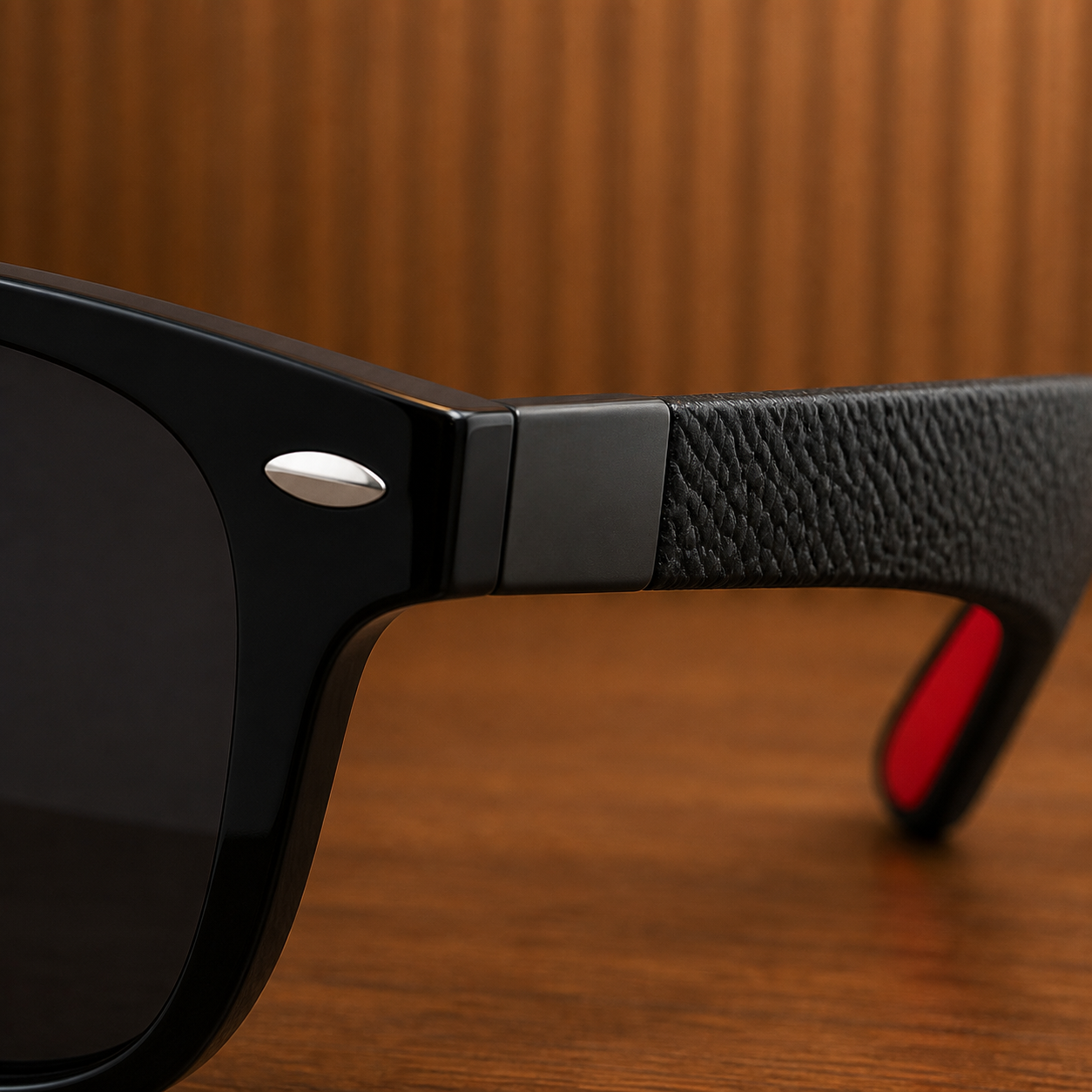 Ray-Ban black square sunglasses textured temple and rivet detail