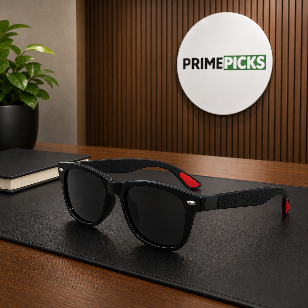 Ray-Ban black square sunglasses office lifestyle view