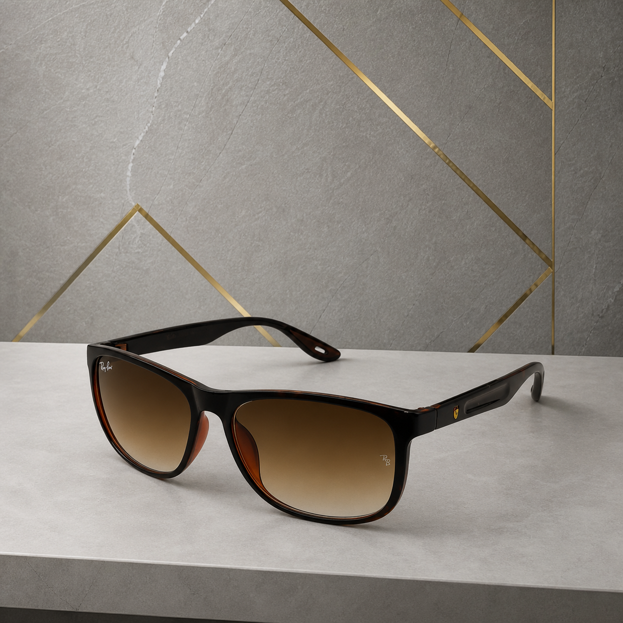 Ray-Ban polarized rectangular sunglasses in dark tortoiseshell frame with brown gradient lenses, hero view