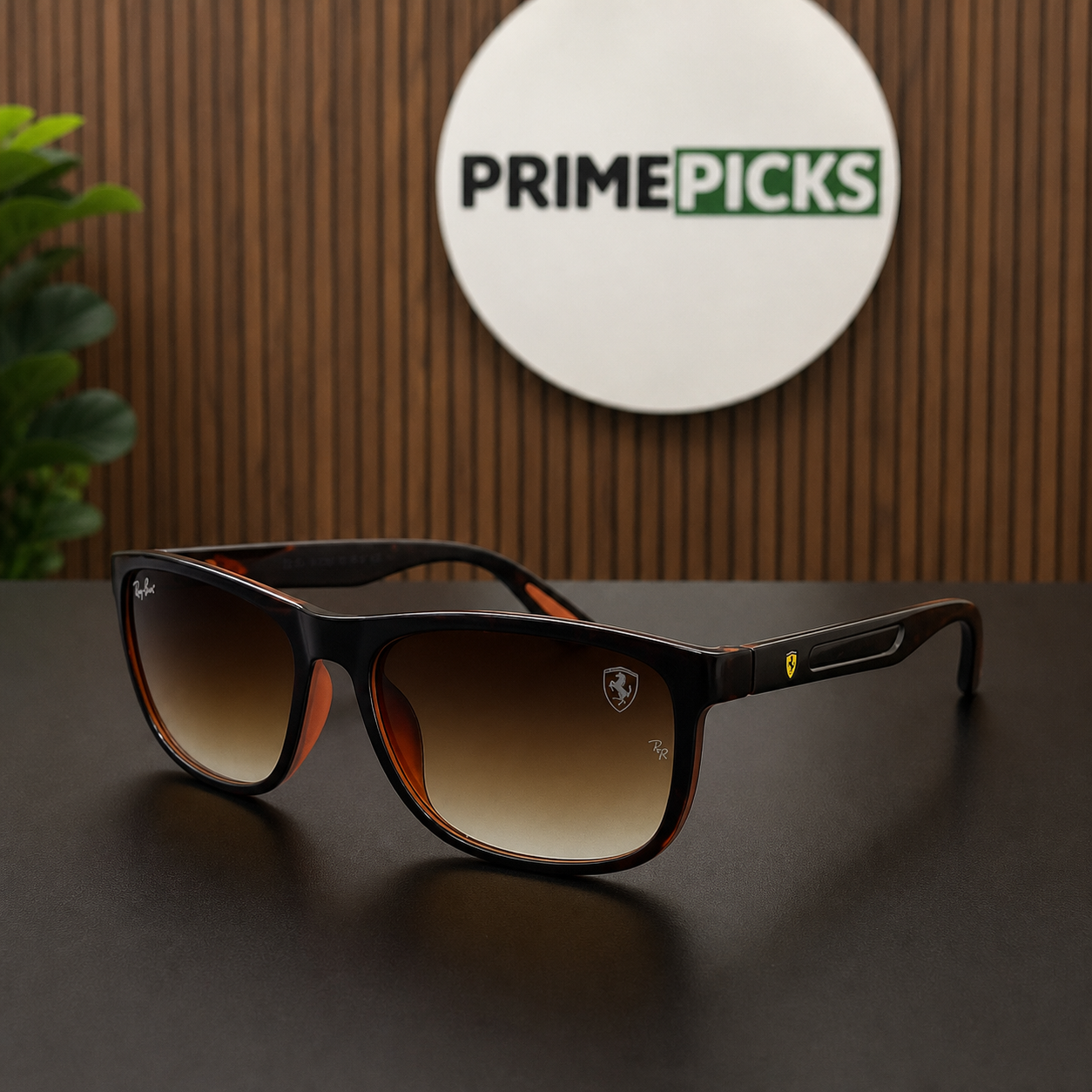 Ray-Ban polarized rectangular sunglasses in dark tortoiseshell frame with brown gradient lenses, alternate angle