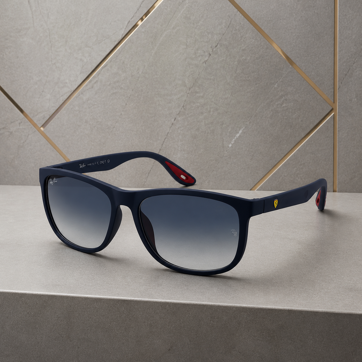 Ray-Ban polarized rectangular sunglasses in matte navy frame with blue gradient lenses, hero view