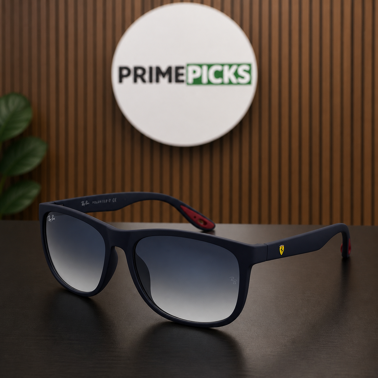 Ray-Ban polarized rectangular sunglasses in matte navy frame with blue gradient lenses, alternate angle