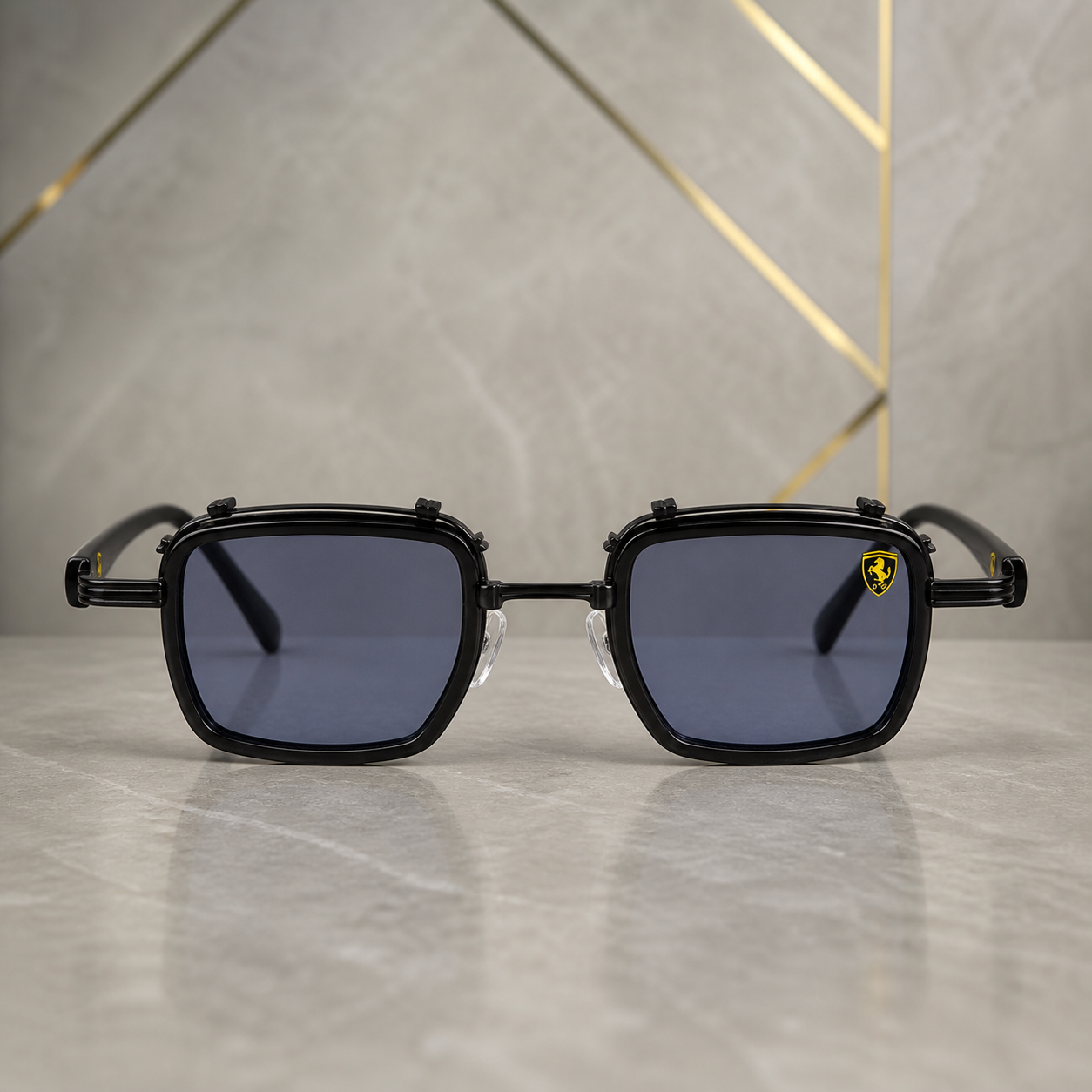 Ray-Ban unisex square clip-on sunglasses in Glossy Black Blue-Grey, front view