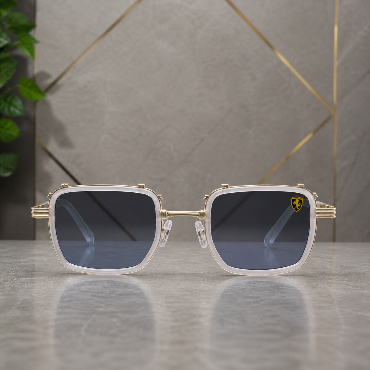 Ray-Ban unisex square clip-on sunglasses in Clear White Blue-Grey, front view