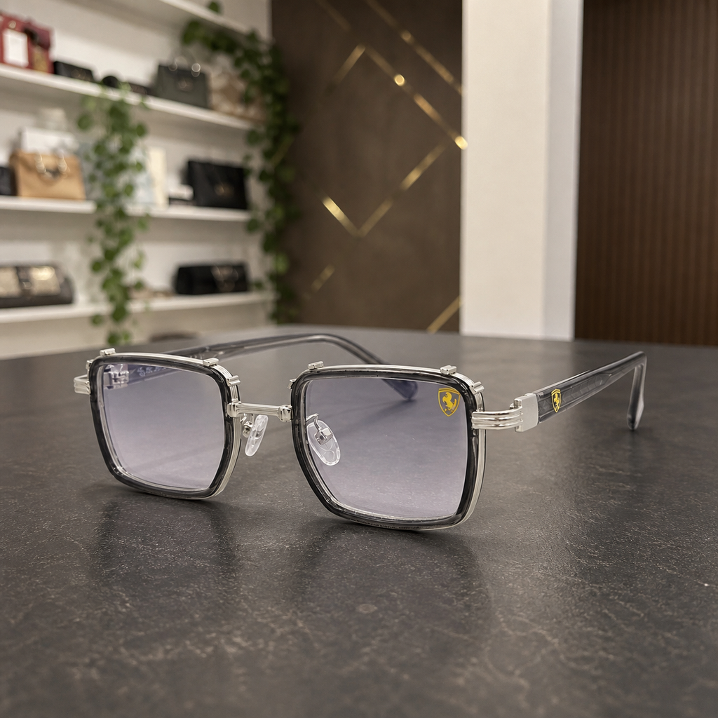 Ray-Ban unisex square clip-on sunglasses in Smoke Grey Pale Grey, office lifestyle view