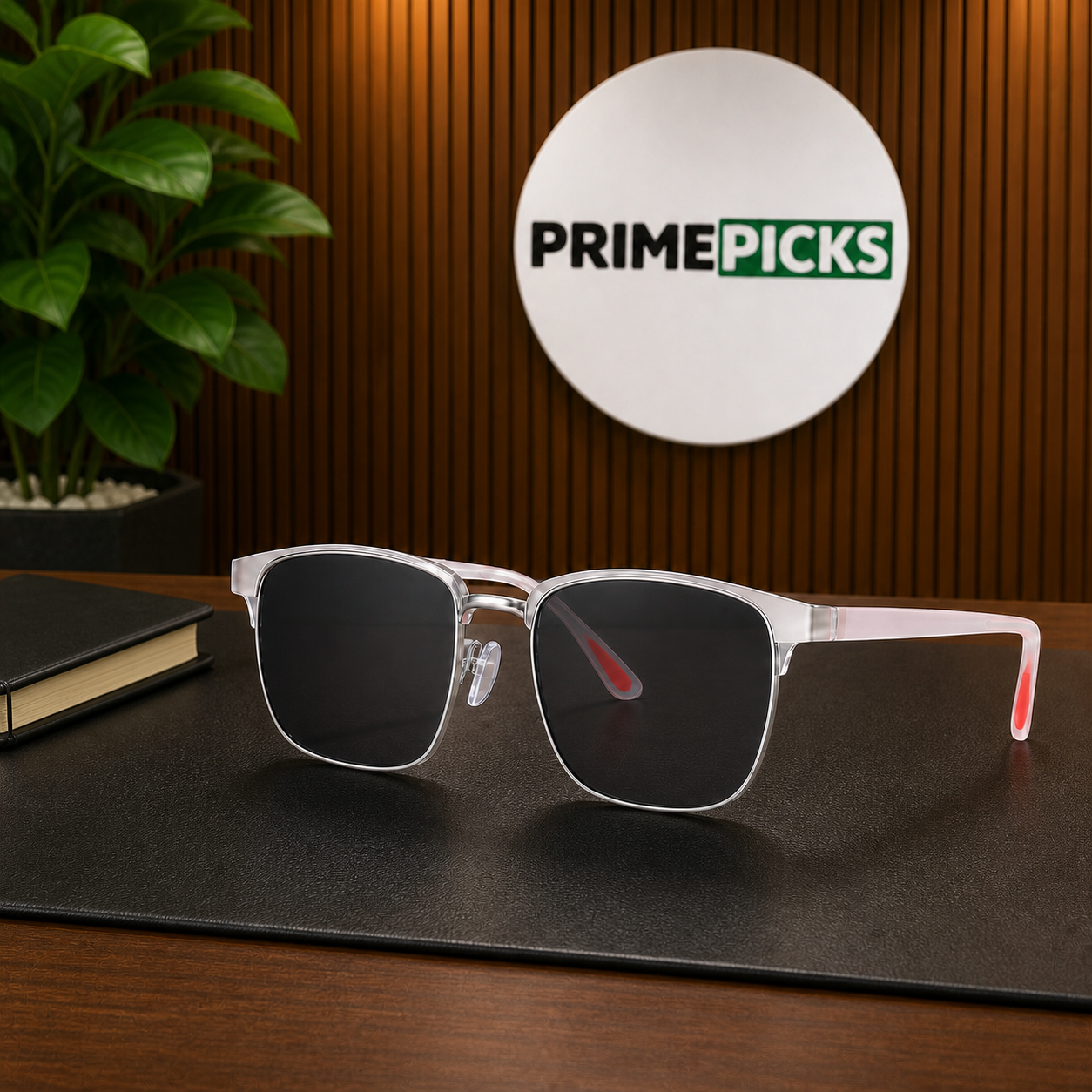 Ray-Ban translucent blush geometric sunglasses office lifestyle view
