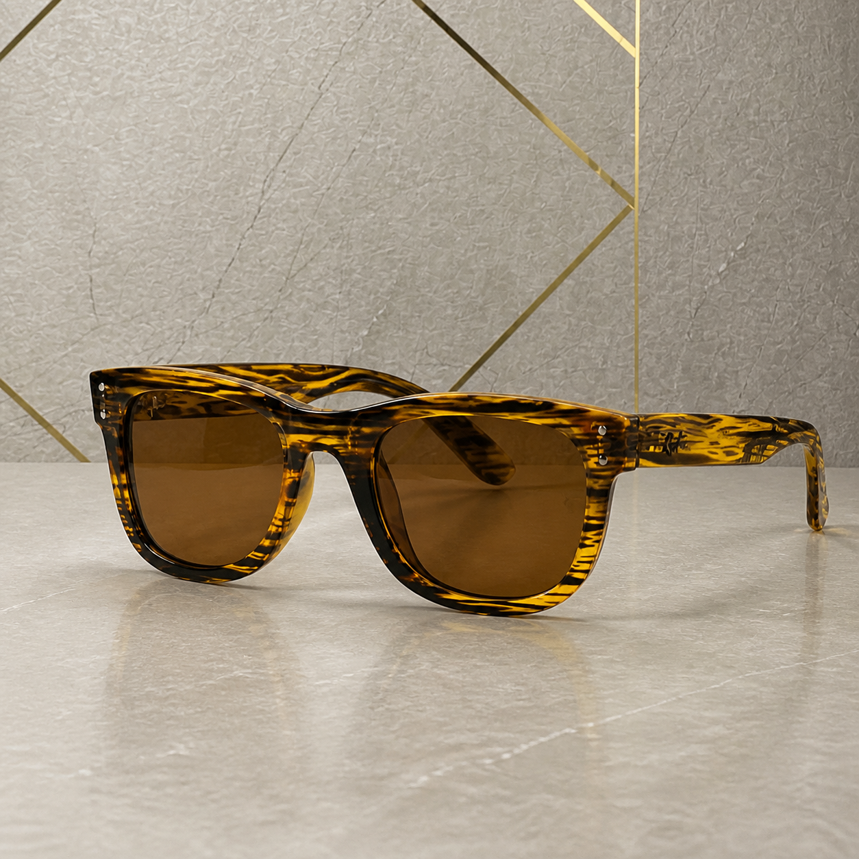 Ray-Ban unisex square sunglasses in Amber Tortoiseshell / Brown Lens, hero three-quarter view