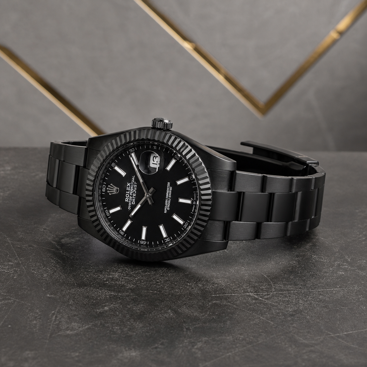 Rolex Datejust black case profile and bracelet detail