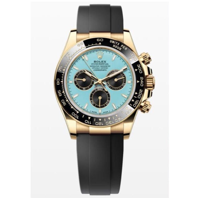 Rolex Daytona-style automatic watch with Tiffany-blue dial, front view on white background