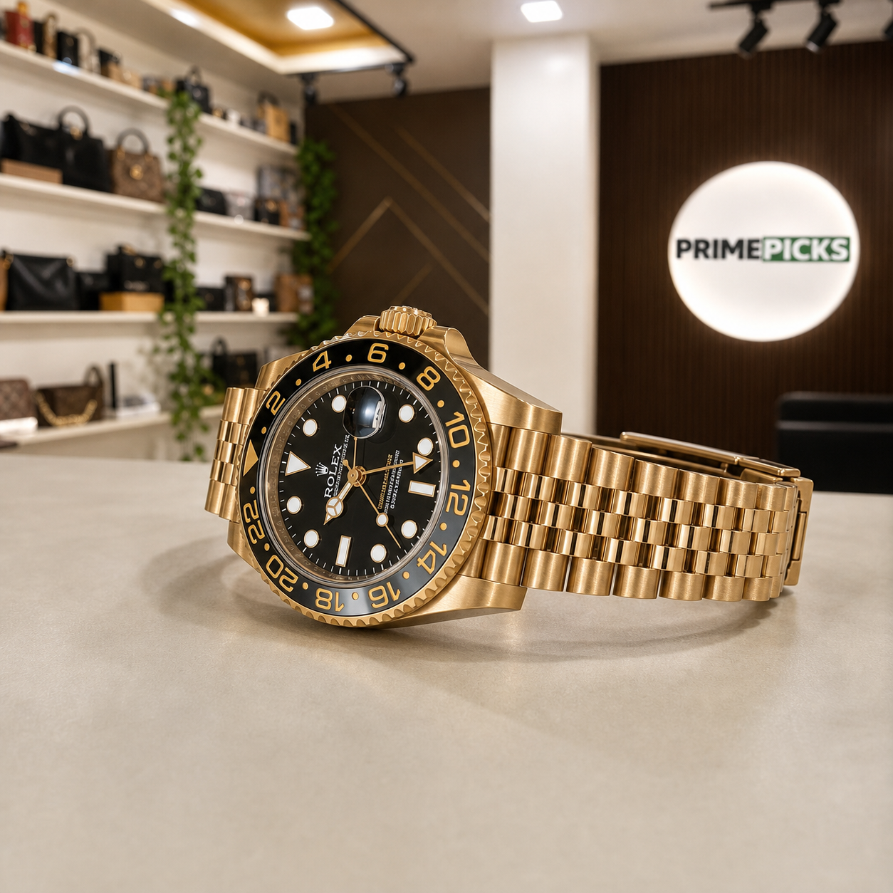 Rolex GMT-Master II gold-tone case and Jubilee-style bracelet detail