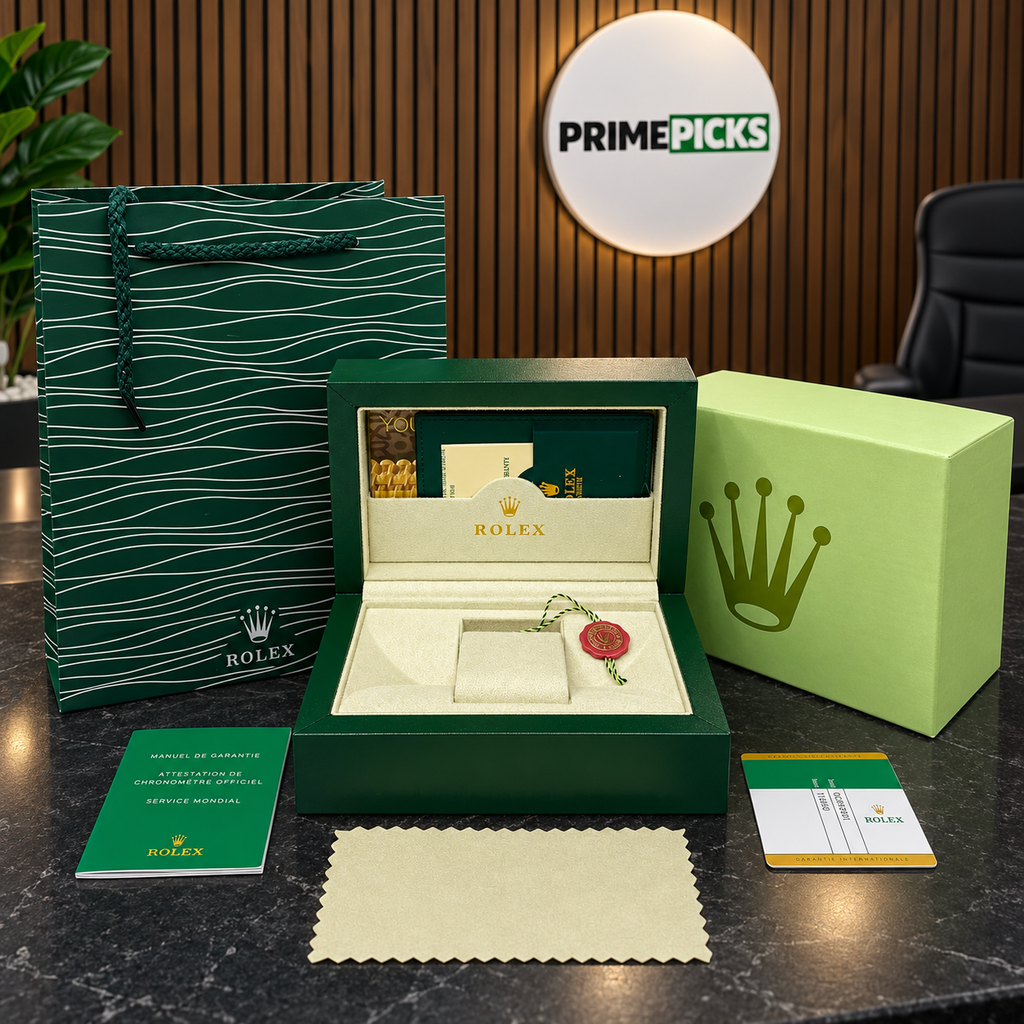 Optional Rolex-style OG-box package in the PrimePicks office