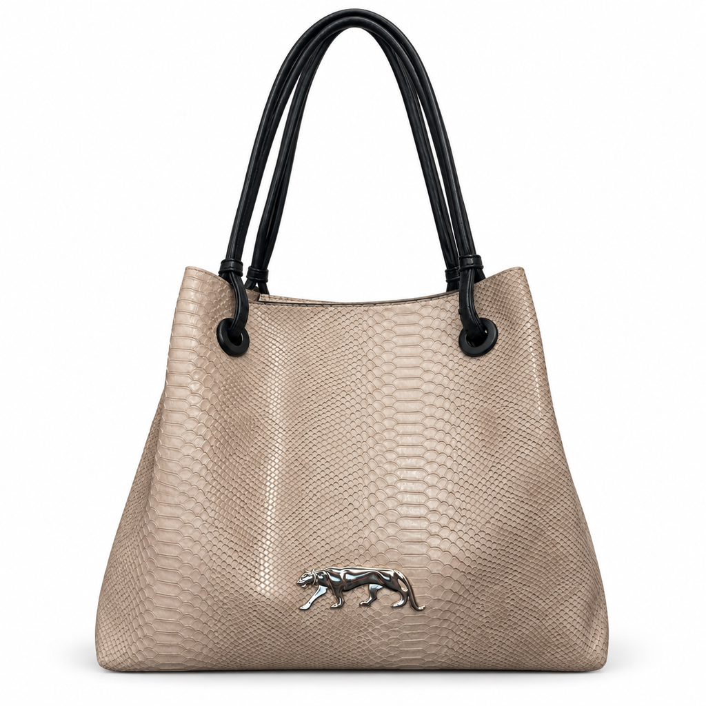 Sabyasachi beige croco-texture travelling tote bag on a white background