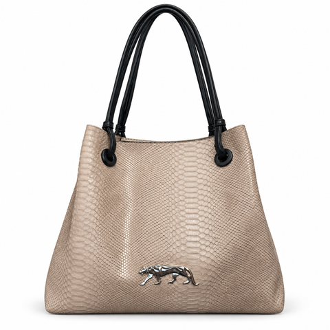 Sabyasachi beige croco-texture travelling tote bag on a white background