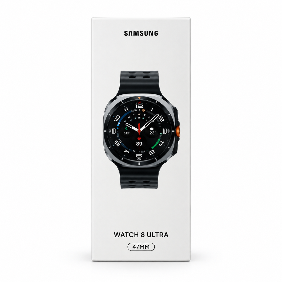 Samsung Watch 8 Ultra 47mm retail box on a white background