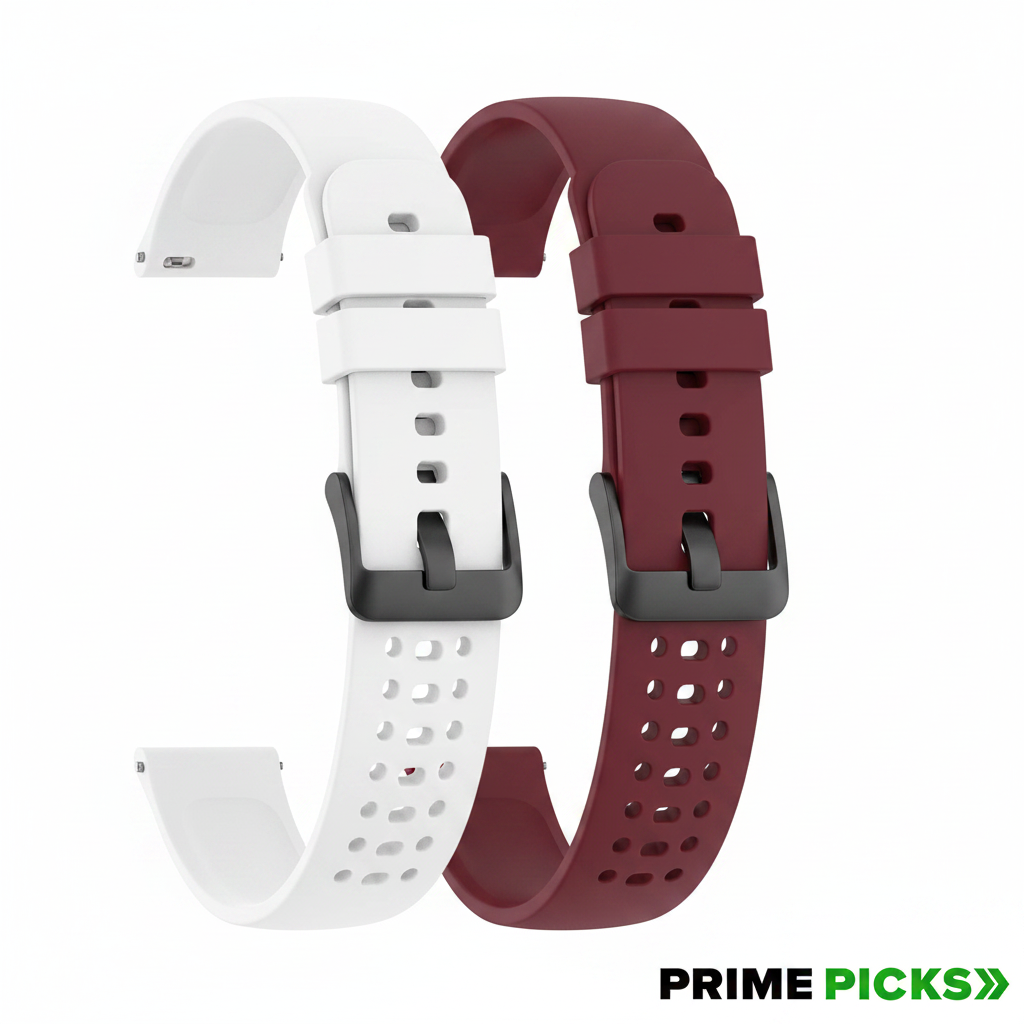 Primepicks 22MM silicone Strap for Smart Watches Compatible With Noise, Fireboltt, Boat Xtend, Pebble, Boat Flash, Noise Color Fit, Ultra Smart Watch & All Watches | White & maroon | Pack of 2