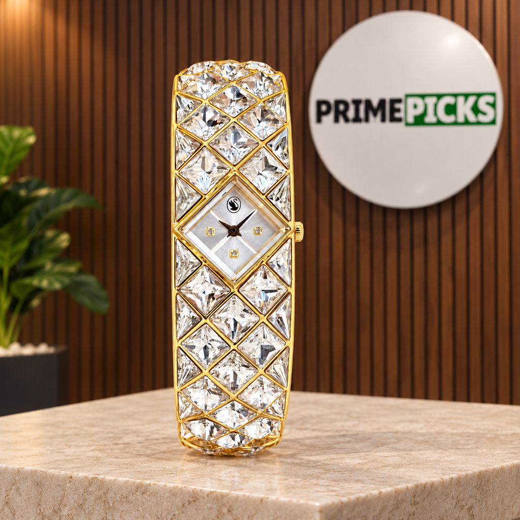 Swarovski Curiosa crystal bangle watch in Gold Tone in PrimePicks office