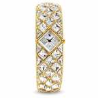 Swarovski Curiosa crystal bangle watch in Gold Tone on white background
