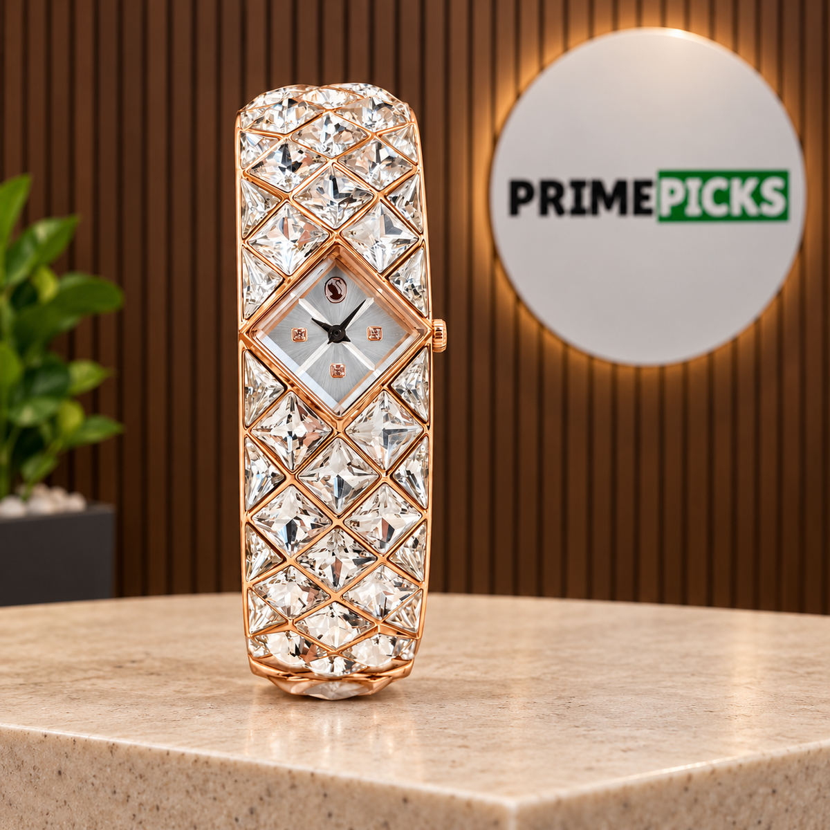 Swarovski Curiosa crystal bangle watch in Rose Gold Tone in PrimePicks office
