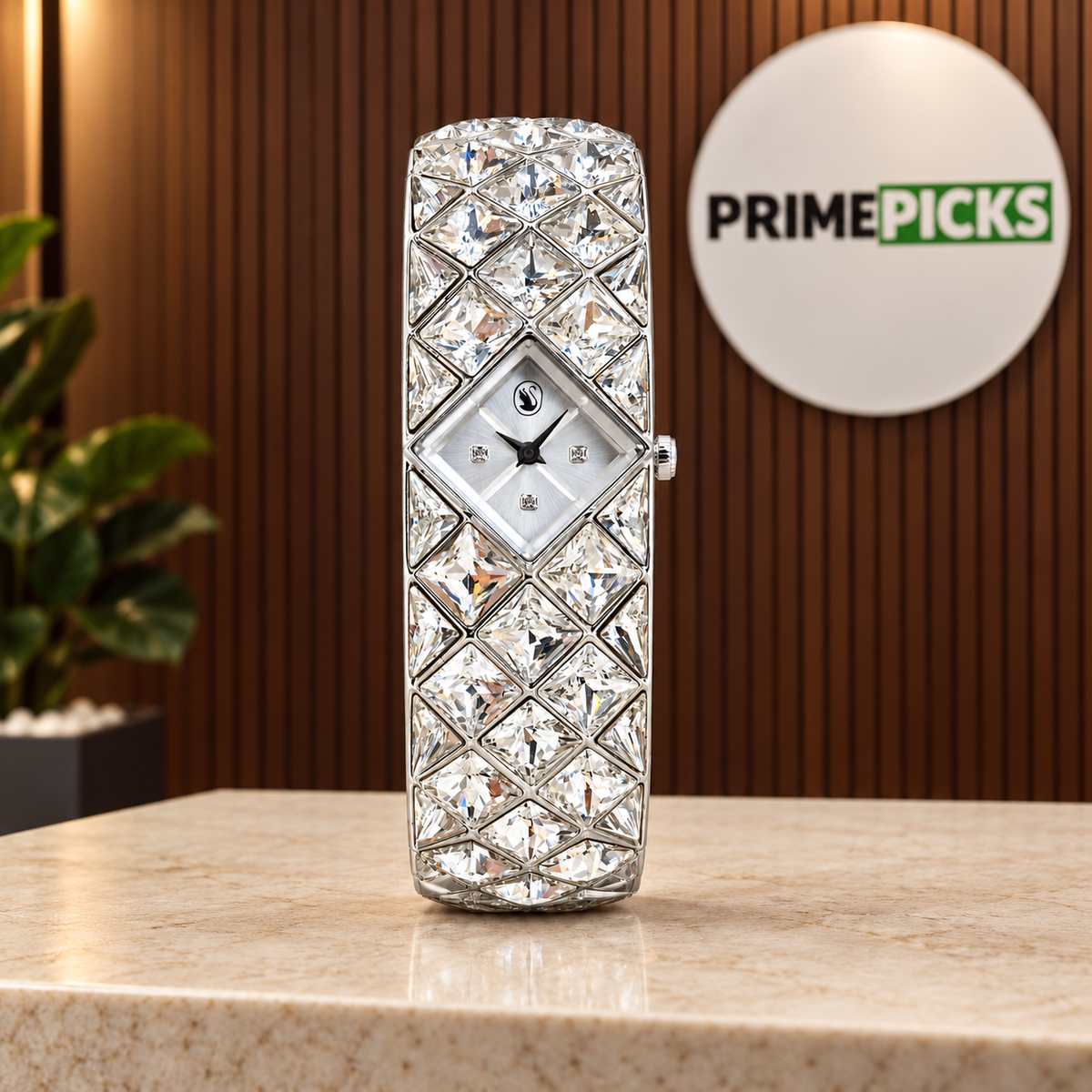 Swarovski Curiosa crystal bangle watch in Silver Tone in PrimePicks office
