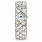 Swarovski Curiosa crystal bangle watch in Silver Tone on white background