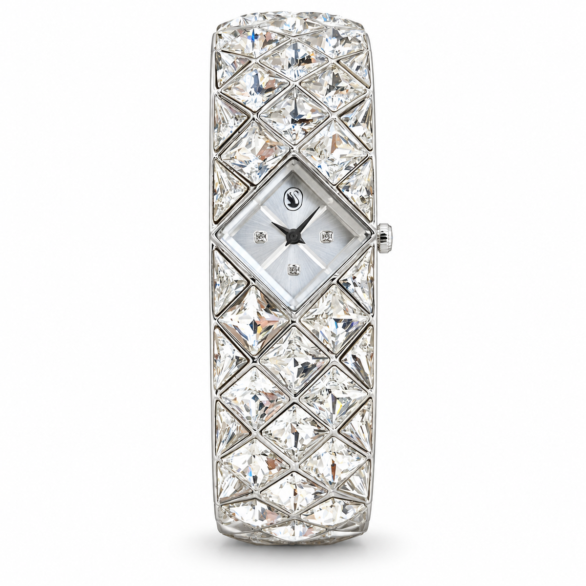 Swarovski Curiosa crystal bangle watch in Silver Tone on white background