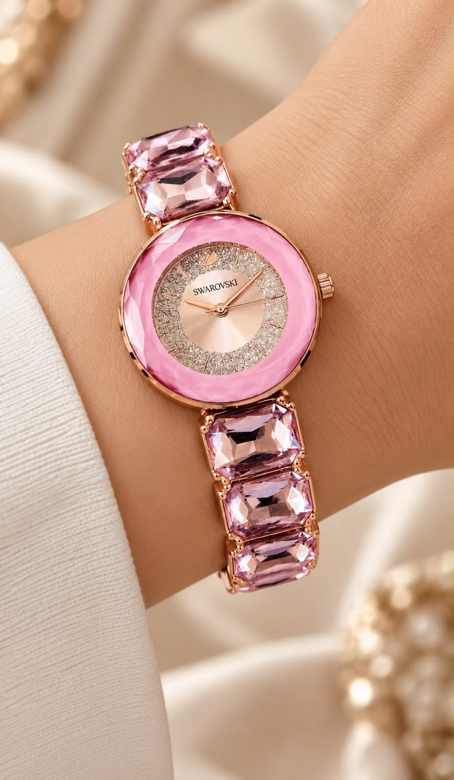 Swarovski Matrix Bangle 5679887 Pink colour wrist view