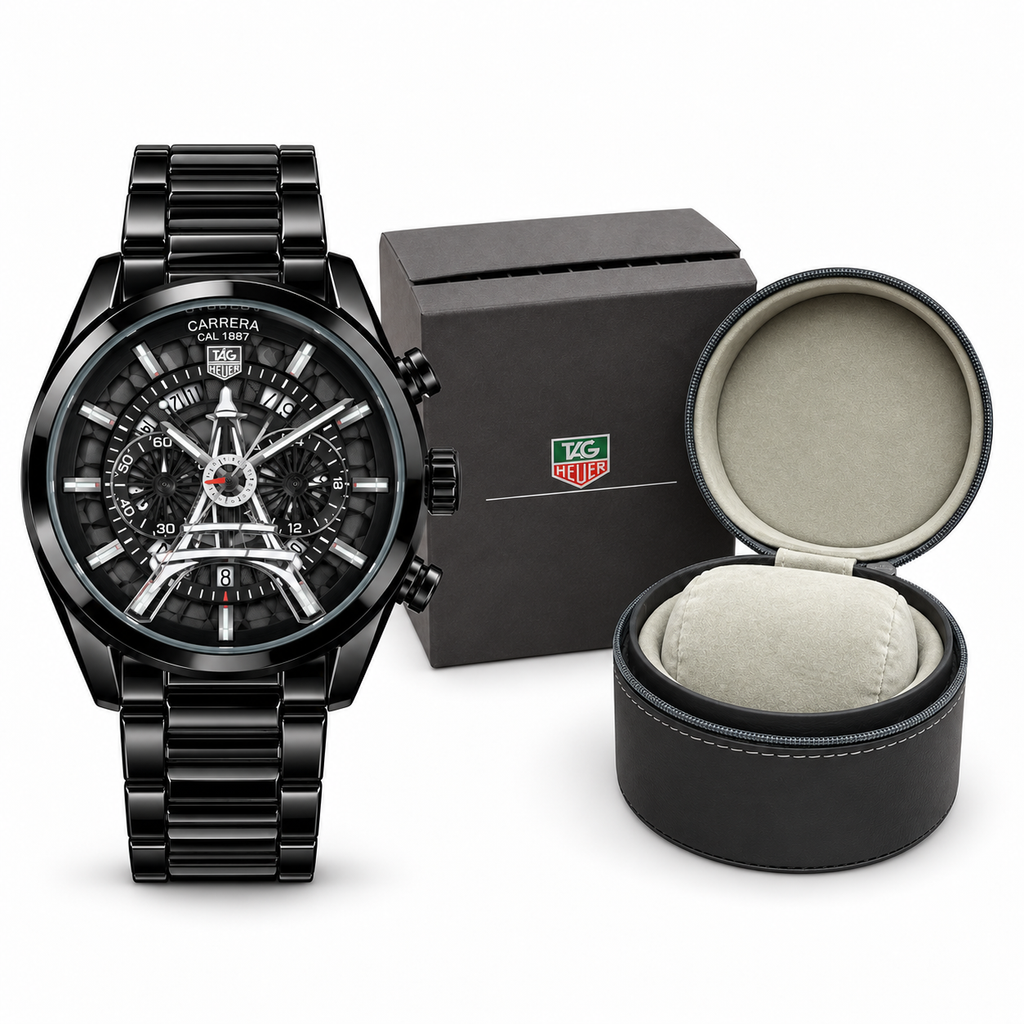 TAG Heuer Carrera tower watch — black black watch og box