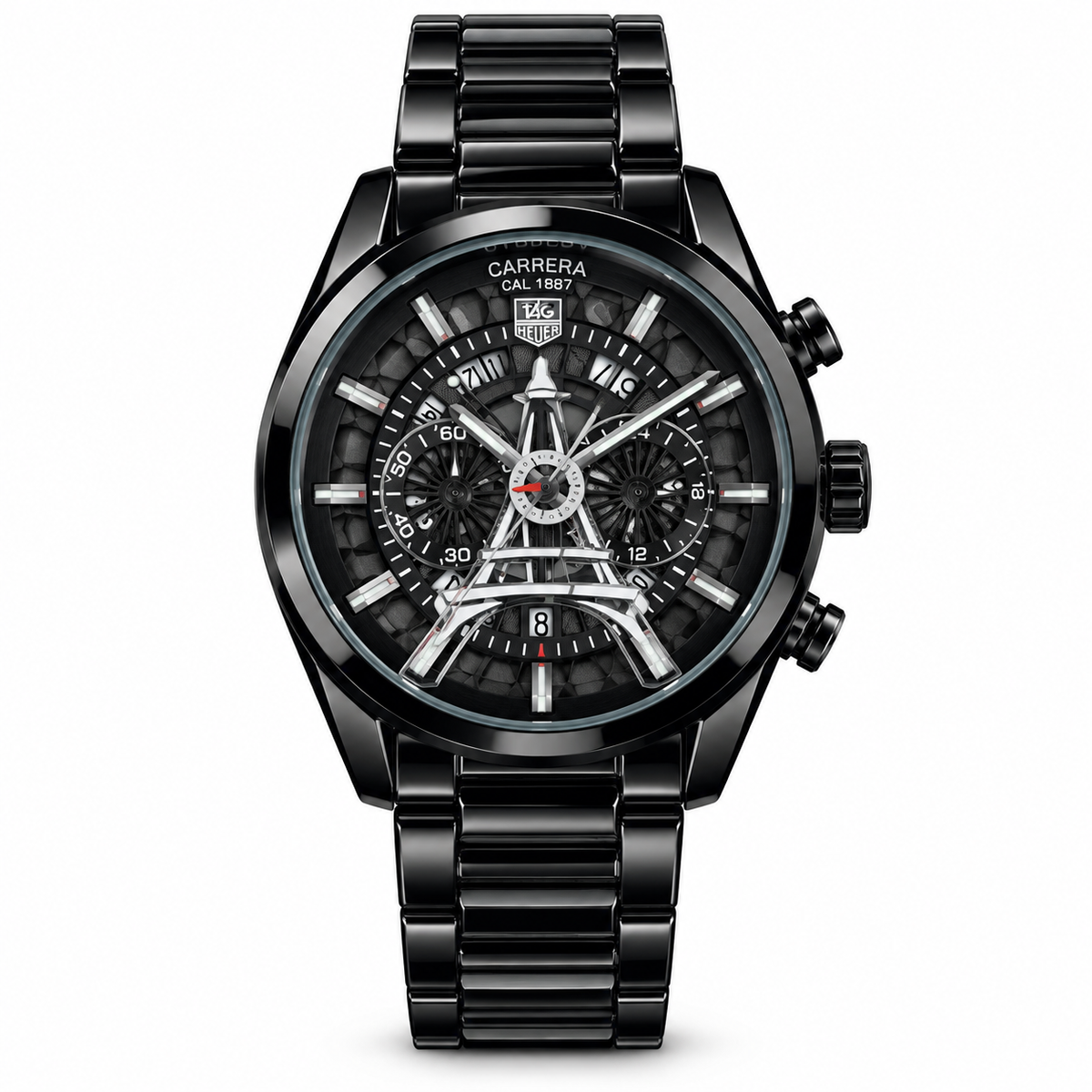 TAG Heuer Carrera tower watch — black black white hero