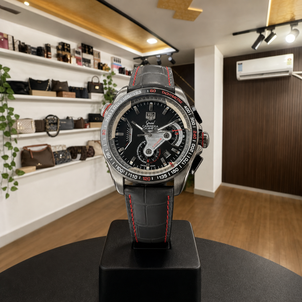 TAG Heuer Carrera Calibre 36 men’s watch displayed upright in the full Primepicks office interior