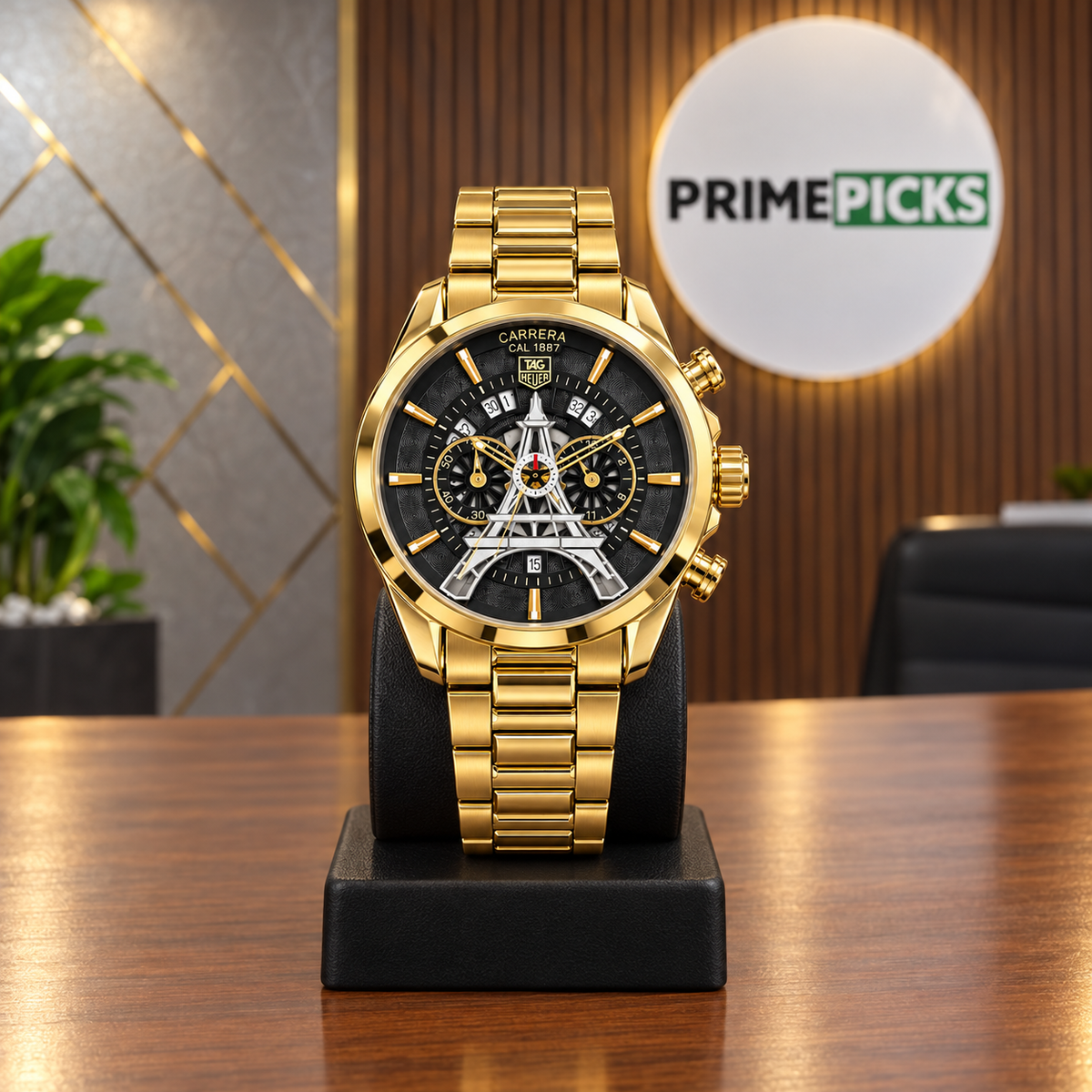 TAG Heuer Carrera tower watch — gold black primepicks office