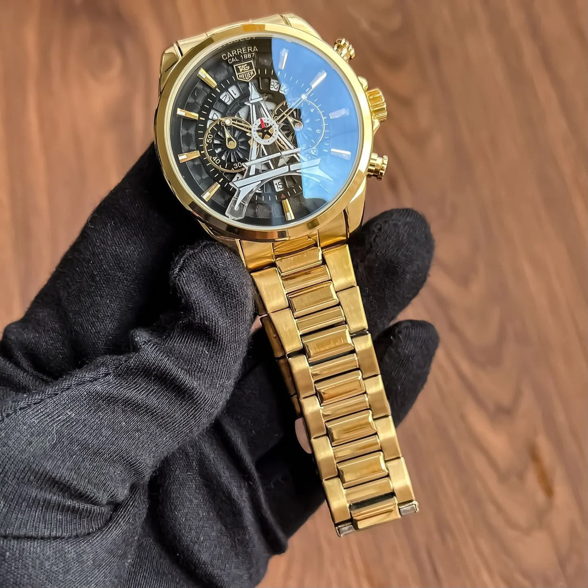 TAG Heuer Carrera tower watch — gold black