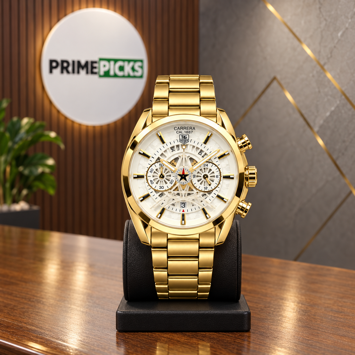 TAG Heuer Carrera tower watch — gold white primepicks office