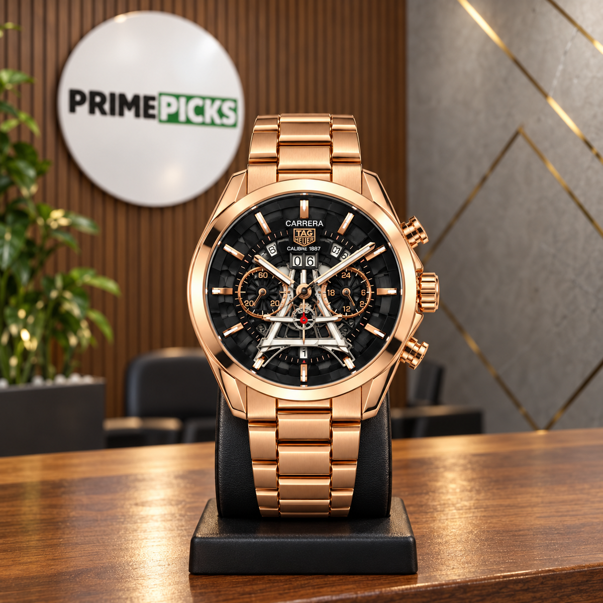 TAG Heuer Carrera tower watch — rose gold black primepicks office