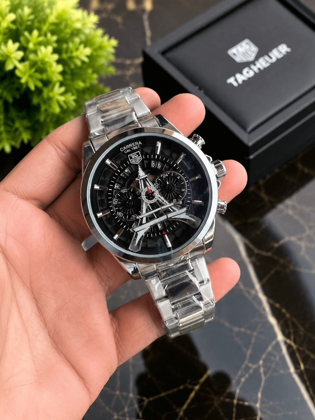 TAG Heuer Carrera tower watch — silver black