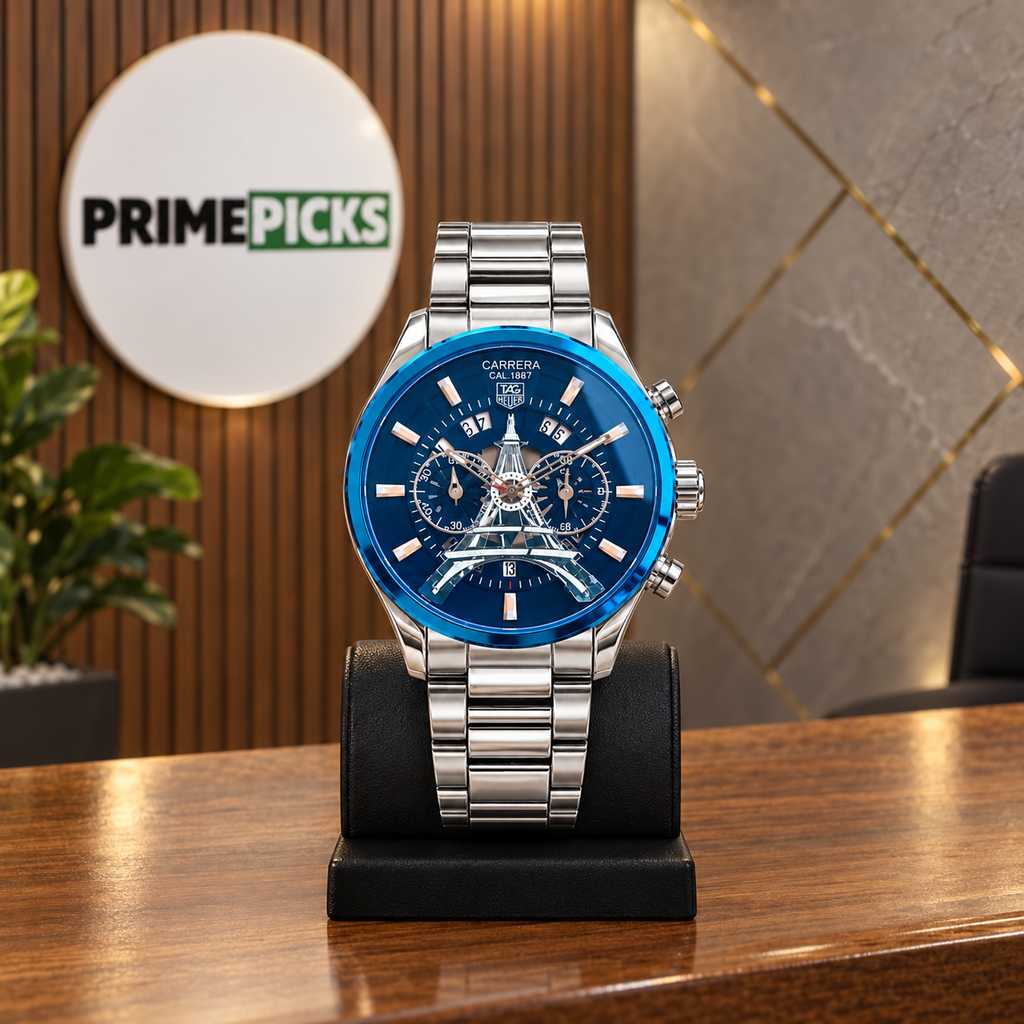 TAG Heuer Carrera tower watch — silver blue primepicks office