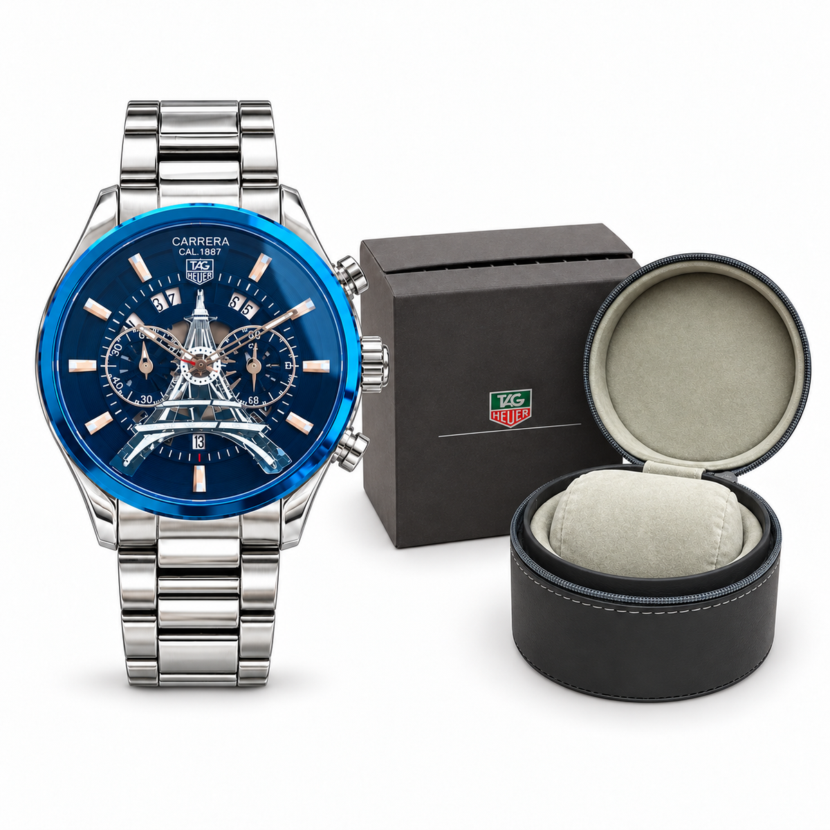 TAG Heuer Carrera tower watch — silver blue watch og box