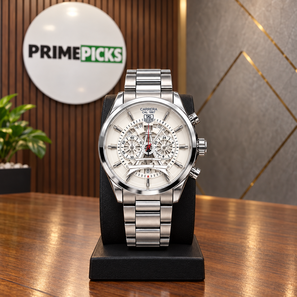 TAG Heuer Carrera tower watch — silver white primepicks office