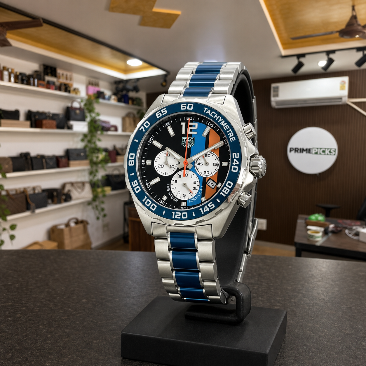 Three-quarter product view of the Tag Heuer Formula 1 Chronograph bracelet and case