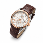 Rose-gold bezel white dial brown leather strap Tissot Couturier-style watch on white background
