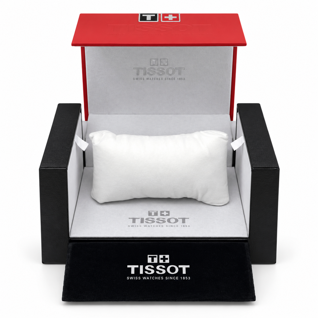 Matching Tissot-style OG presentation box on white background